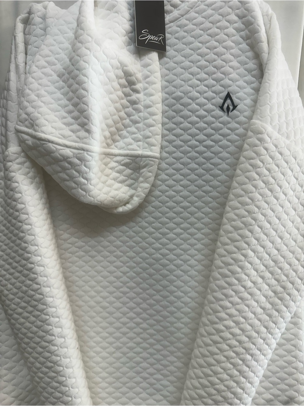SPEAR White Quilted Hoodie with Black Logo